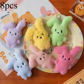 6pcs Pink Rabbit Plush Keychain | Soft and Cute Fluffy Pendant, Nylon Rope and Zinc Alloy Chain, Ideal for Valentine'S Day,Color: Multicolor, Size: H:10cm