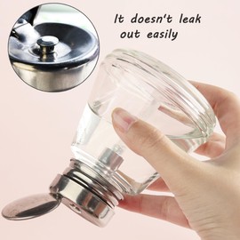 FSpronail Pump Bottle Dispenser 180ml Clear Nail Polish Remover Pump Glass Metal Push Down Pump Dispenser 200Pcs Lint Free Nail Wipes Alcohol Dispenser Eye Makeup Remover Pump Push Down Empty Bottle