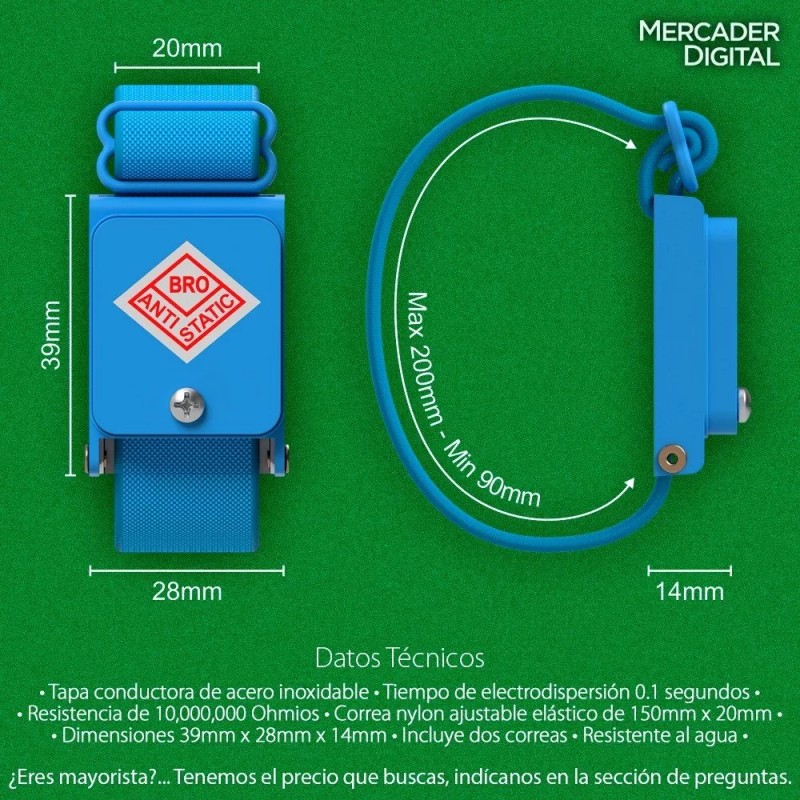 Mercader Digital 2 Pzs Pulsera Antiestática Inalámbrica Protección Descargas