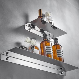 Biutimarden 16Inch Stainless Steel Wall Mounted Floating Shelf Drilling or Shelf Adhesive Modern Room Decor Wall Shelf Floating Shelf for Bathroom Bedroom Decor