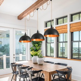 KENMI 3-Light Hanging Light with Plug in Cord,Plug in Pendant Light 22ft Hemp Rope Pendant Lighting Vintage 3-Light Hanging Lamp Fixtures for Kitchen Island Living Room Bedroom