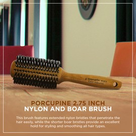 Spornette Boar Bristle Hair Brush for Women - Porcupine 2.75 Inch Brush with German Boar and Nylon Bristles for Detangling, Straightening & Smoothing - For All Hair Types