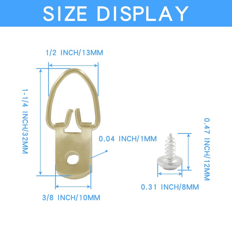 Coufce 100 Pack D Ring Picture Hangers, Metal Picture Frame
