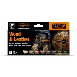 Acrylicos Vallejo VJ70182 "Wood and Leather" Model Color Set, red, 17 ml (Pack of 8)