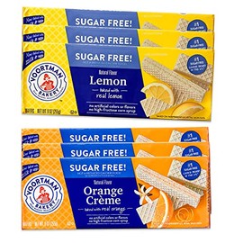 Voortman Sugar Free Wafers - Lemon (3, 9oz packs) - Variety Pack - Orange Cream (3, 9oz packs) - Made with Real Ingredients - 6 packs Total