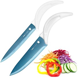 MoonChopper Stainless Steel Kitchen Knife Set of 2, Anti Slip Chef Knife and Carver with Moon Shaped Handle, 8 Inch Knife blade with Ergonomic Handle and Thumb Notches, Dishwasher Safe