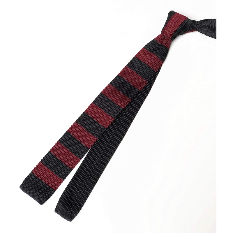 Men Novelty Wide Stripe Burgundy Red Black Fashion Knit Tie