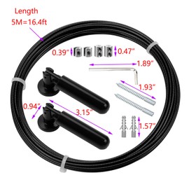 Risbay Wall Mount Curtain Wire Rod Set,5m/16.4ft Adjustable Curtain Drape Wire Rod Set,Stainless Steel Wall Decor Picture Hanging Kit for Tapestry, Crafts Art Display-Black