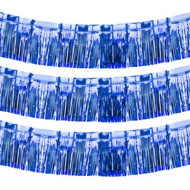 3 Pack 10 Feet Fringe Float Banner Curtains Metallic Foil Fringe Garland Shiny Tassel Foil Float, Parade Float Decorations for Trailer Car Graduation Homecoming Birthday Party (Royal Blue)