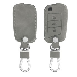 kwmobile Car Key Case Compatible with VW Golf 7 MK7 3-Button Car Key - Nubuck Leather Look - Faux Leather Protective Key Case Cover - Grey