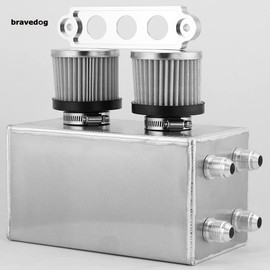 Bravedog 3L Twin Baffle Dual Filter Engine AN10 Oil Catch Can Tank Reservoir (3L-Silver)