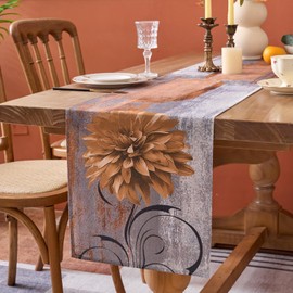 Table Runner Brown Grey Flower Outdoor Table Runner Weatherproof Table Runner Summer Table Runner Abstract Rustic Oil Painting Table Runner Washable Tablecloth for Kitchen Dining Table Coffee Table 33