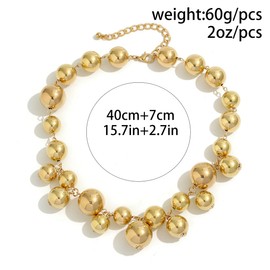 Chunky Pearls Statement Choker Necklace for Women Teen Girls,14K Gold Large Beaded Punk Ball Cluster Collar Necklace Party Dainty Jewelry Gift (Gold)