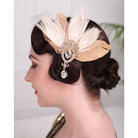 Rumtock Champagne Feather Flapper Hair Accessories with Rhinestones Aolly Headpiece for Women Girls Banquet Prom (Small)