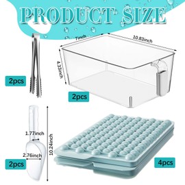 Havawish 10 Pcs Ice Bin and Round Ice Cube Trays Mold with Lid Plastic Freezer Bin Box with Pull out Handle Include Flexible Scoop Clip Set Clear Storage Bucket for Container Chilling Drinks Coffee
