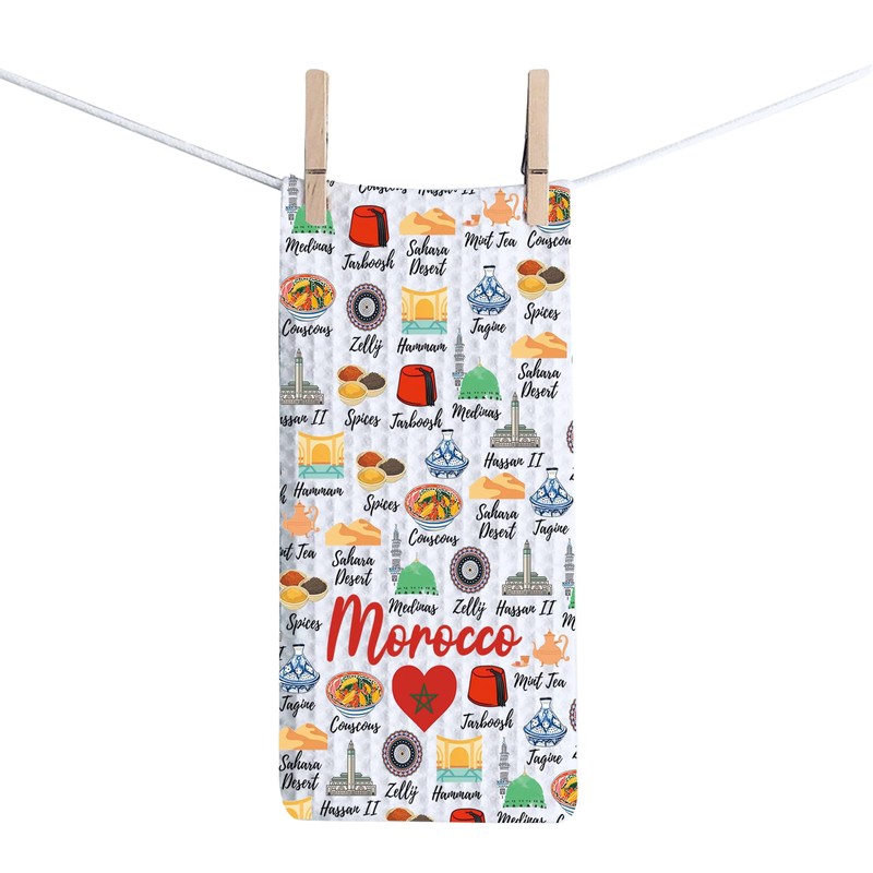 JXGZSO Morocco Culture Travel Kitchen Towel Moroccan Landmarks Souvenir Gift