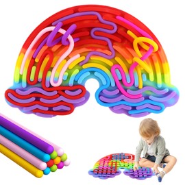 Sensory Activity Board, Duble Sided Design Rainbow Silicone Fidget Toy, Calming for Anxiety, ADHD & Autism, Fidget Sensory Toys for Kids 3+ & Adults, Includes 11 Strings