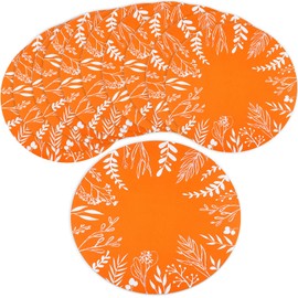 Tinlade 50 Pcs 14 Inch Fall Disposable Placemats Orange Eucalyptus Leaves Round Autumn Placemats Seasonal Paper Round Placemats Thanksgiving Round Table Mats for Dining Decoration