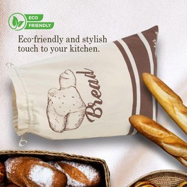 Reusable Linen Bread Bags(set of 3) with Lining Inner, Natural Linen 2 Bags for Homemade Bread, Bowl Cover for Baking, Perfect for Gift Giving, Keeps Fresh & Secure Bread