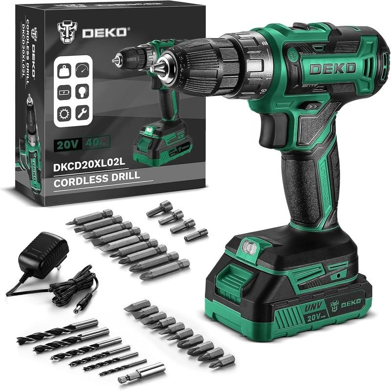 DEKO 20V Cordless Power Drill Set – Compact & Electric
