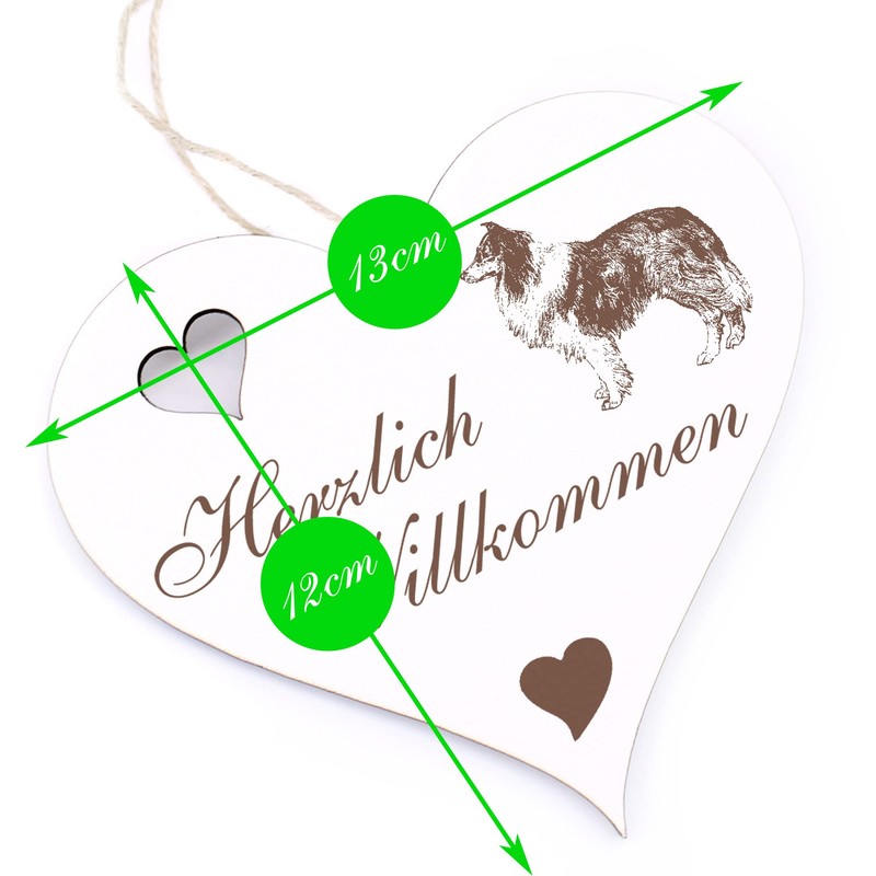 Herzlich Willkommen Sign - Collie - Decorative Heart Wooden Welcome