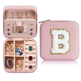 Parima Teen Girl Gifts Trendy Stuff - Travel Jewelry Boxes for Girls, Necklace Earring Organizer, 4-16 Year Old Birthday Gifts for Teen Girls, Christmas Gifts for Girl 2025 - Letter B, Pink