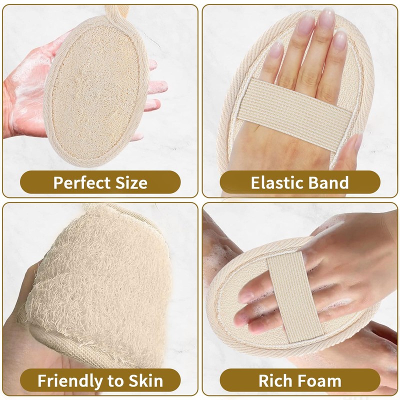 Ruzister 2 Beige Luffa-Badetücher，Luffa Schwamm，Loofah，Rückenschrubber