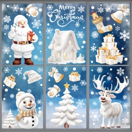 UCLEVER 190pcs Christmas Window Stickers Double Sided Snowflake Santa Claus Elk PVC Xmas Window Clings