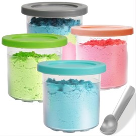 ALINK Set of 4 Ice Cream Pints Cups with Lid, Creami Container for Ninja Creami Ice Cream Maker, Tubs Accessories for NC301 NC300 NC299AMZ Series, Ice Cream Scoop Included