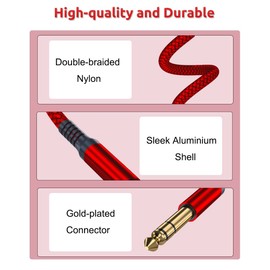 RUXELY 6.35mm TRS Instrument Cable 6M 2-Pack,Straight 1/4 Inch Male Jack Stereo Audio Interconnect Cord,red