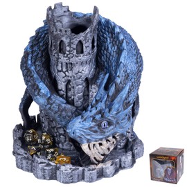 Blue Dragon Castle Dice Tower,for Tabletop Games,D&D and RPG Games,Dungeons and Dragons,DND Dice Tower,Perfect Table Decoration & Party Surprise Gifts（with 7Pcs Polyhedral Dice）