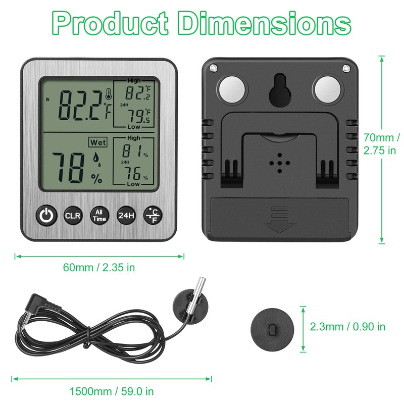 Digital Refrigerator Freezer Fridge Thermometer with Extra Sensor Digital Hygrometer