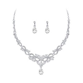 Bewenda Bridal Wedding Jewellery Set for Women, 2PCS Necklace & Dangle Earrings Sets with Zirconia, 925 Sterling Silver Wedding Set Jewelry for Bride, Engagement Wedding Bridesmaid Jewellery Gifts
