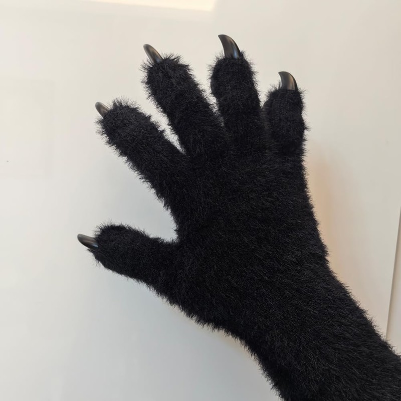 [SCLMRO] ケモノ 着ぐるみ 手袋 、ブラック肉球 、動物コスプレ手袋、爪デザイン (ブラック, 汎用 サイズです)