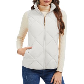MAGCOMSEN Womens White Quilted Winter Puffer Vest Lightweight Warm Jackets StandCollar Puffy Padded Gilet, White M