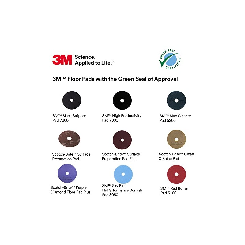 3M Buffer Floor Pad 5100, Red, 16", Removes Soil, Scratches,