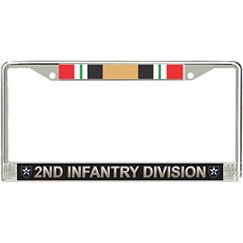 JR Studio US Army 2nd Infantry Division Iraq Veteran Service Ribbon Military Veteran Stainless Steel Car Truck License Plate Frame Car Tag Holder