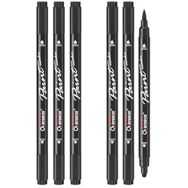 Overseas Marcadores de pintura acrílica negra, paquete de 6 bolígrafos de pintura de doble punta, marcadores acrílicos - Marcador de punta de punto y 