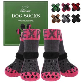 EXPAWLORER Anti Slip Dog Socks to Prevent Licking Paws - Dog Shoes for Hot Pavement, Dog Booties for Hardwood Floors, Dog Boots & Paw Protectors with Grippers for Small Medium Large Senior Dogs