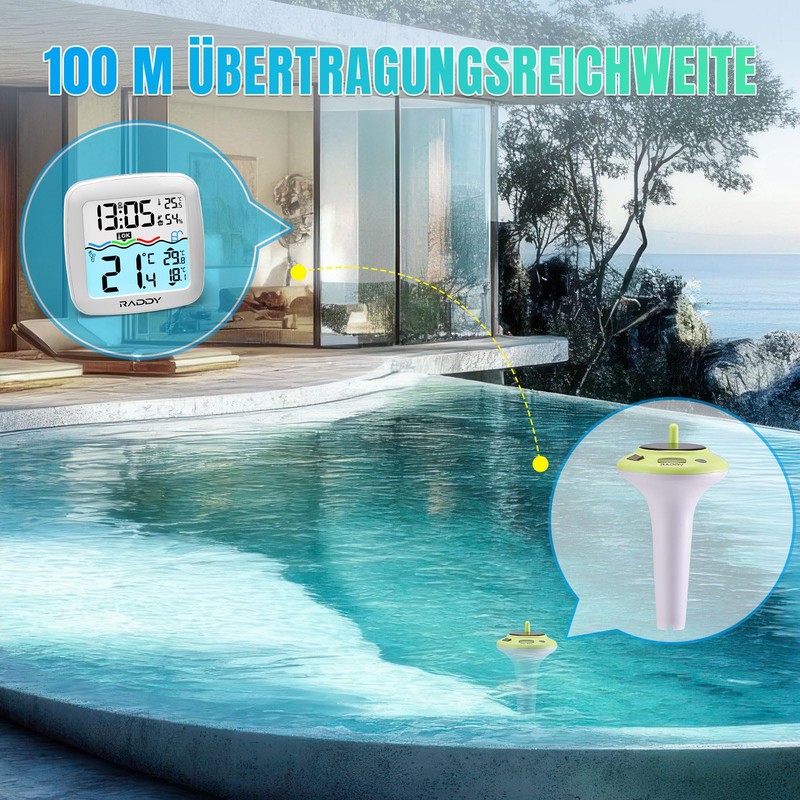 Raddy PT-5 Wireless Pool Thermometer, Floating, Easy to Read