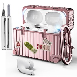 VISOOM Compatible with Airpods Pro 2 Case 2022/2019 with Cleaning Set, Cute Suitcase, Shockproof Protective Case, Soft TPU Case Cover with Carabiner [Front LED Visible [Wireless Charging], Rose Gold