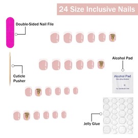 Christmas Press on Nails Short Square SWEKKE White French Tip Fake Nails False Nails with Designs Christmas Tree Cute Full Cover Glossy Glue on Nails Stick on Nails for Women Girls 24 Pcs