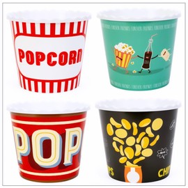 ONONEXPRESS Modern Style Reusable Plastic Popcorn Box/Popcorn Containers/Popcorn Bowls Set for Movie Theater Night - (BPA Free - 4 Pack - 75 oz) (Popcorn Mix B)