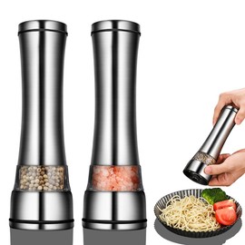 BOMANSI BOMS Salt & Pepper Grinder Set - Stainless Steel Manual Mills, Peppercorns & Rock Salt, Pepper Mill & Salt Mill Refillable Adjustable Coarseness, Easy Grinder and Clean