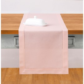 Solino Home Pink Table Runner 36 Inch - Cotton Linen Hemstitch Easter Table Runner 14 x 36 Inch Ideal for Dresser and Coffee Tables