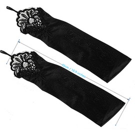 LOVART'S BEAUTY Flower Lace Gloves, Long Gloves, For Weddings, Bridal Use, UV Protection, 18.9 inches (48 cm), White, black-B