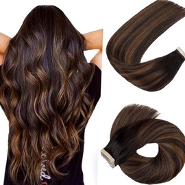 Hotlulana Tape Extensions Real Hair 40 Pieces 80 g Ombre Off-Black Light Brown Mixed (40 cm) 100% Natural Real Hair Balayage Extensions Real Hair Invisible Tape Extensions Real Hair for Women