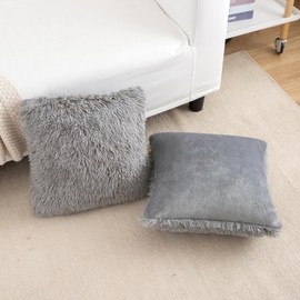 BBiggood Gray Throw Pillow Covers for Bed, Pack of 2 Luxury Soft Faux Fur Throw Pillow Covers Home Decor Couch Pillows for Living Room Plush Fluffy Pillow Cover Set, 18 x 18 Inch
