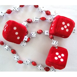 New Orleans Red Fuzzy Dice Craps Mardi Gras Beads Necklace