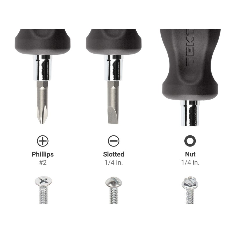 TEKTON 3-in-1 Stubby Phillips/Slotted Multi-Bit Driver (#2 x 1/4 in.,